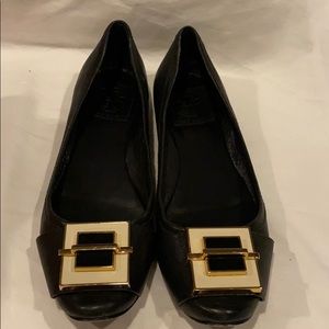 Tory Burch black off-white/gold buckle leather 7.5
